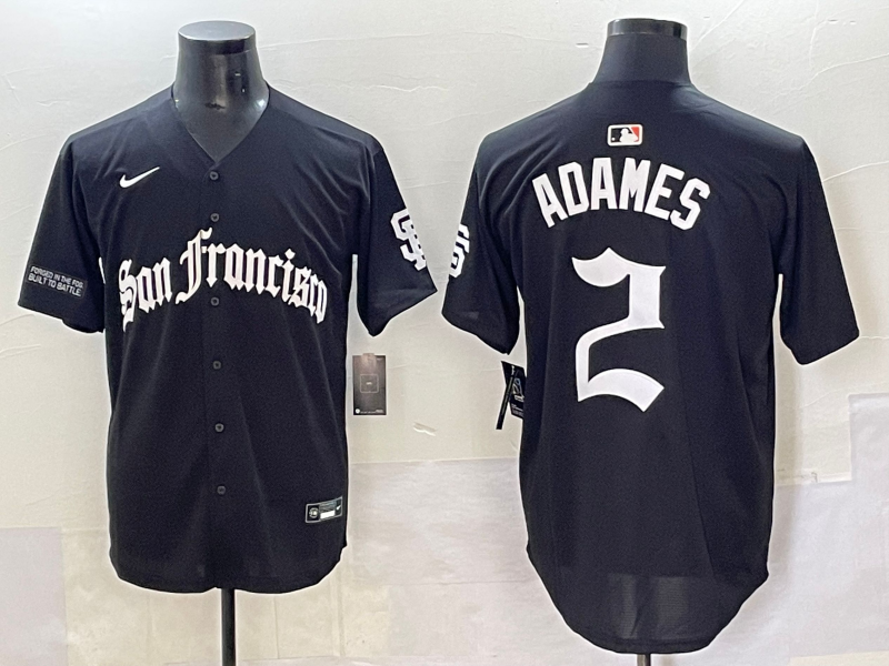 Men 2025 San Francisco Giants 2 Adames Black Five generations Joint Name Nike MLB Jersey style 3
